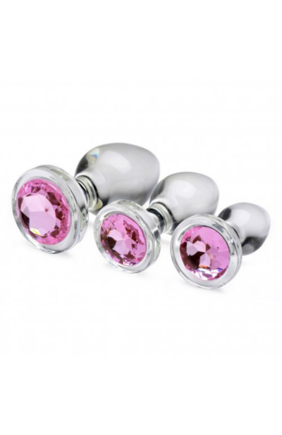 Booty Sparks Pink Gem Glass Anal Plug Set