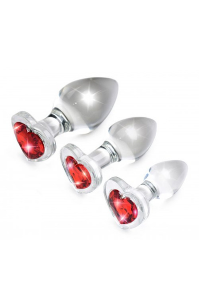 Booty Sparks Red Heart Glass Anal Plug Set