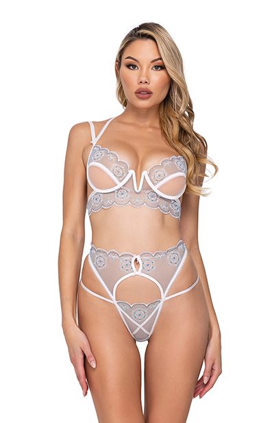 Holiday Snow Queen Metallic Snowflake Embroidered Bra & High Waisted Thong Blue/white - Extra Large