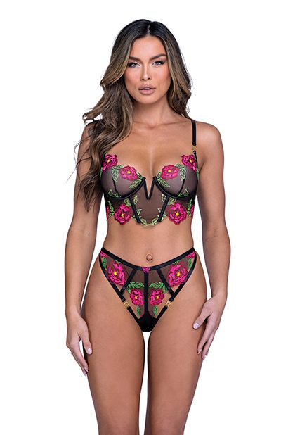 Peony Paradise Underwire Bralette & G-String - Black