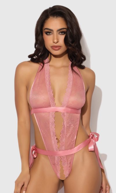 Kiki Lace & Satin Drop Off Teddy - Rose XL